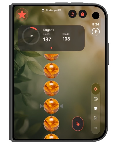 Beads Counter focused counting view on a closed Duo foldable screen