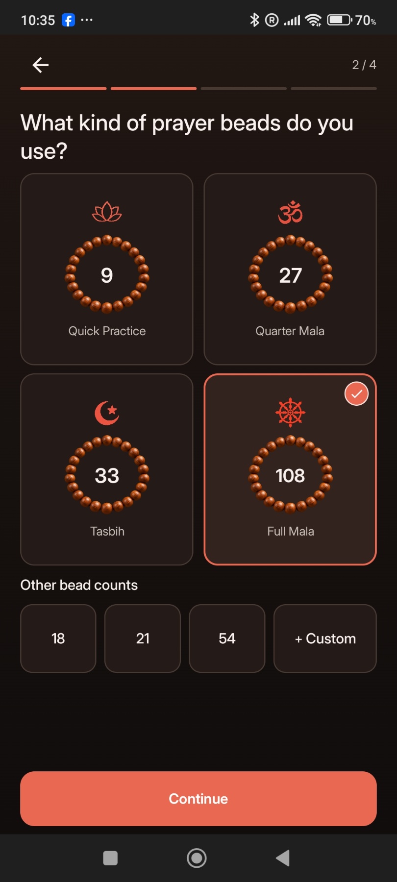 Step 2: Select a suggested or custom bead count