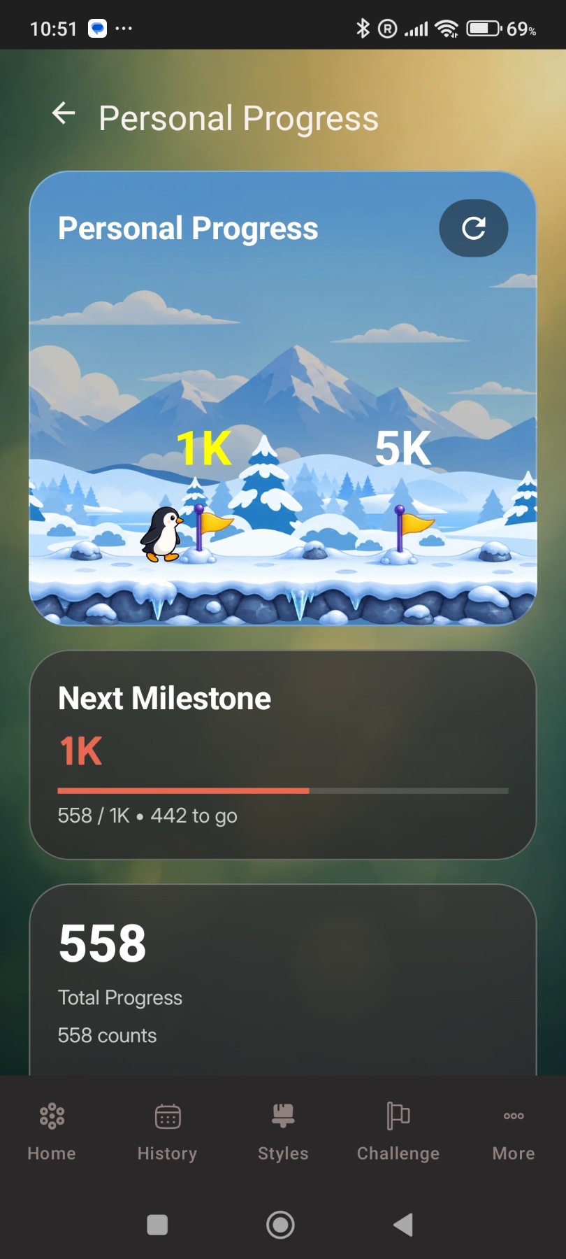 Daily progress and goals screen