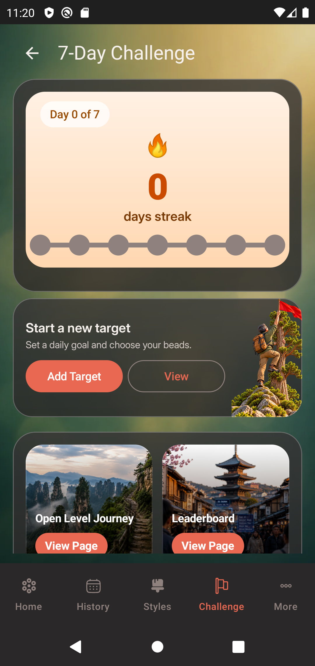 Challenges and streak journey screen
