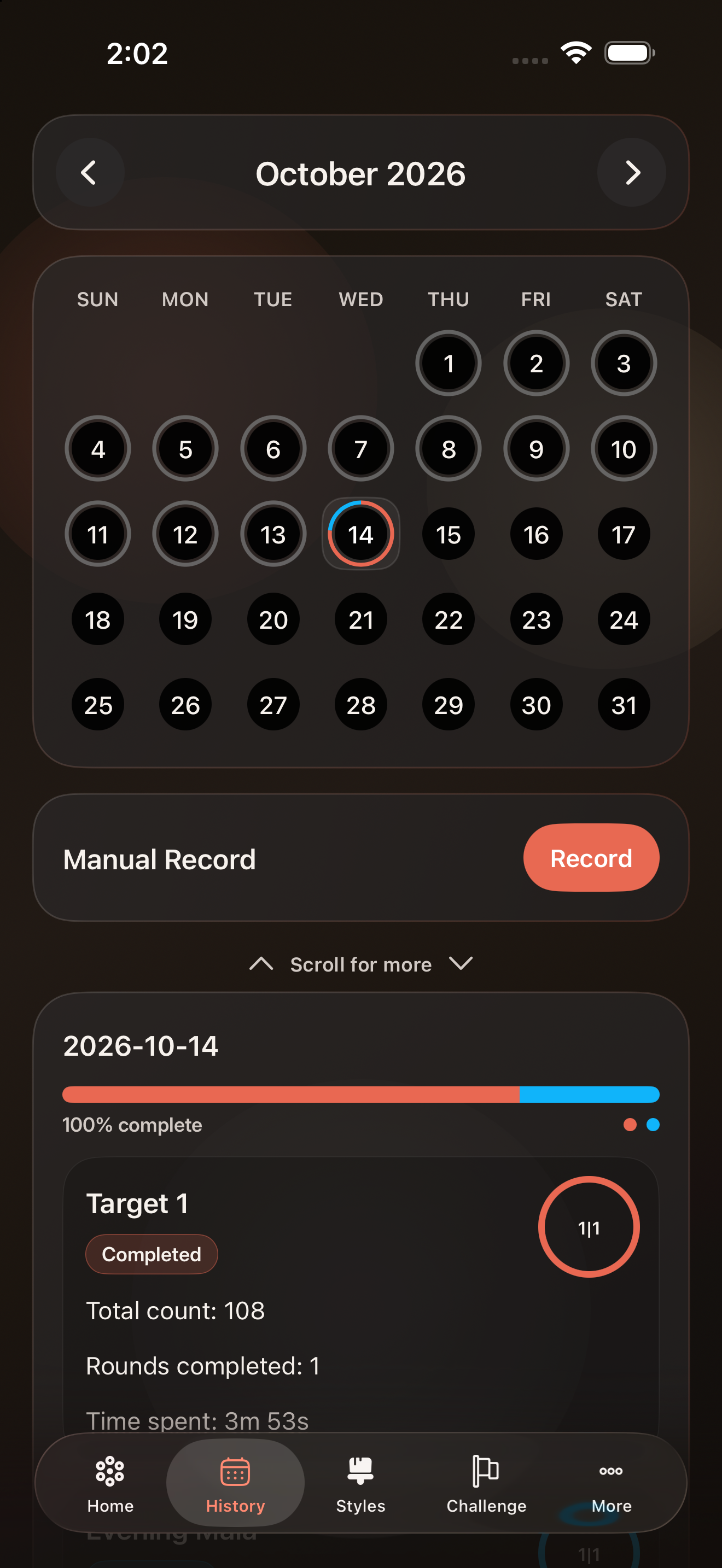 iOS daily progress and streak screen