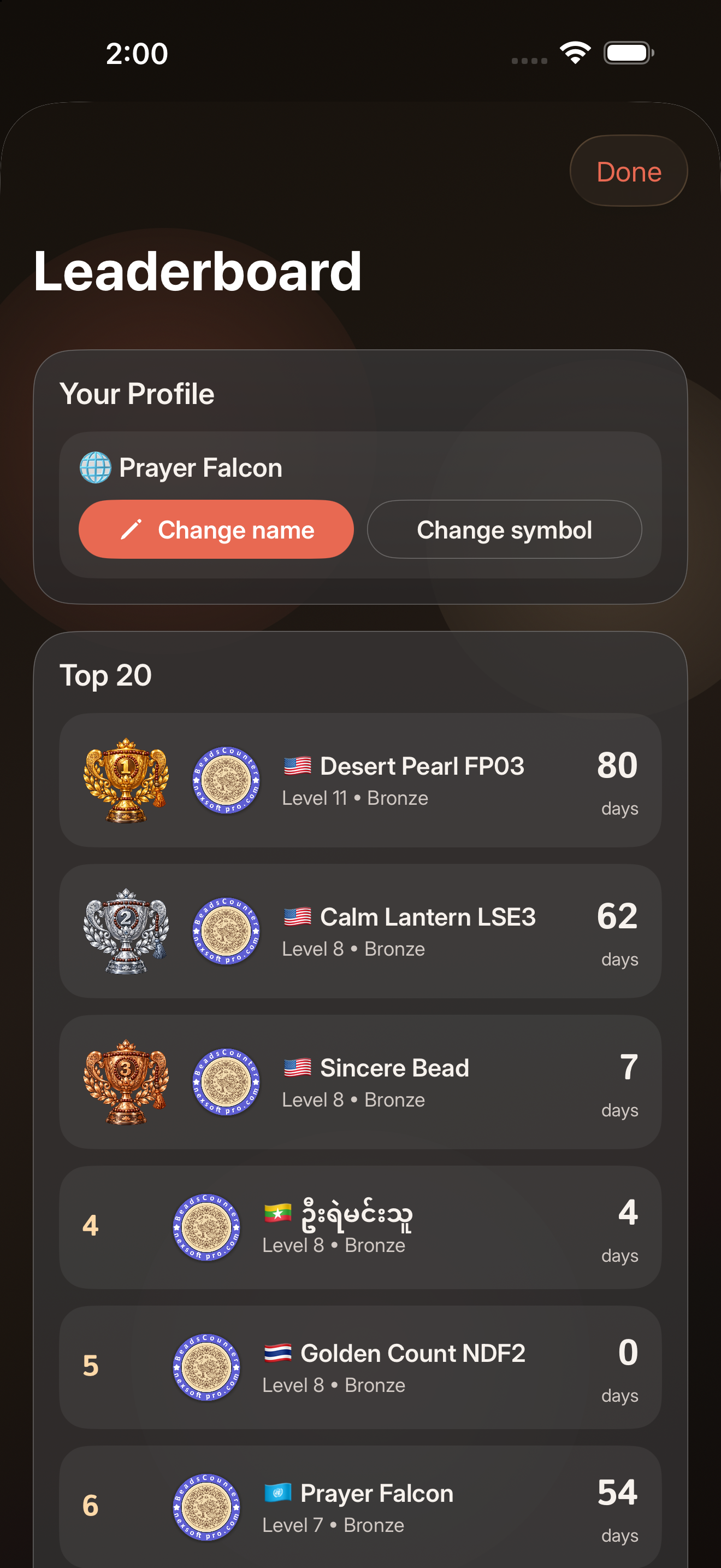 iOS global leaderboard screen