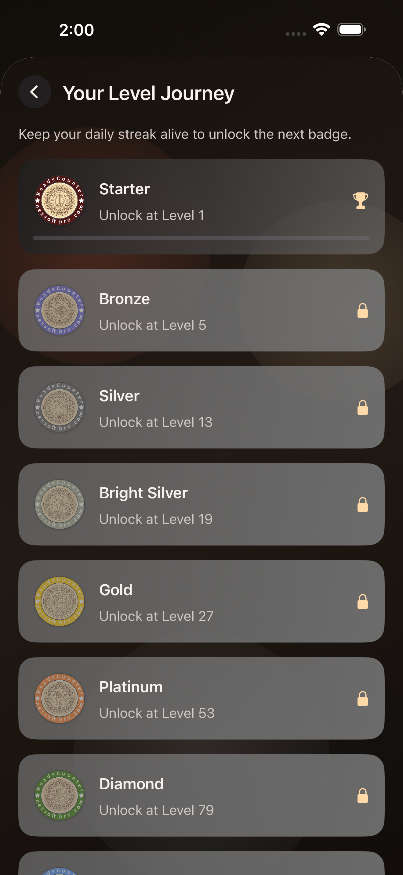 iOS level journey screen