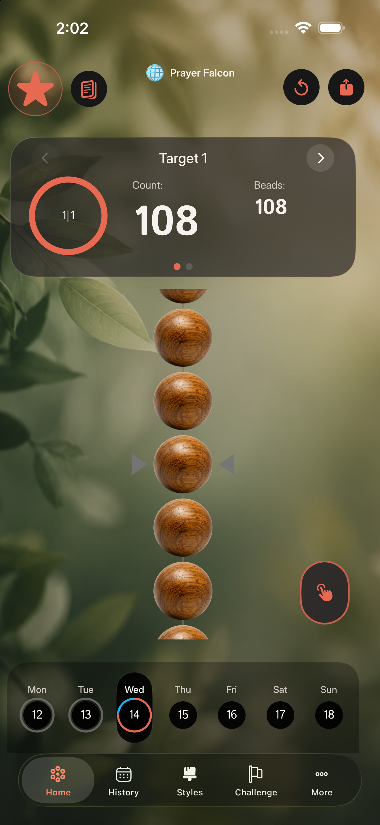 Beads Counter running on iPhone, showing the home counter and bead progress