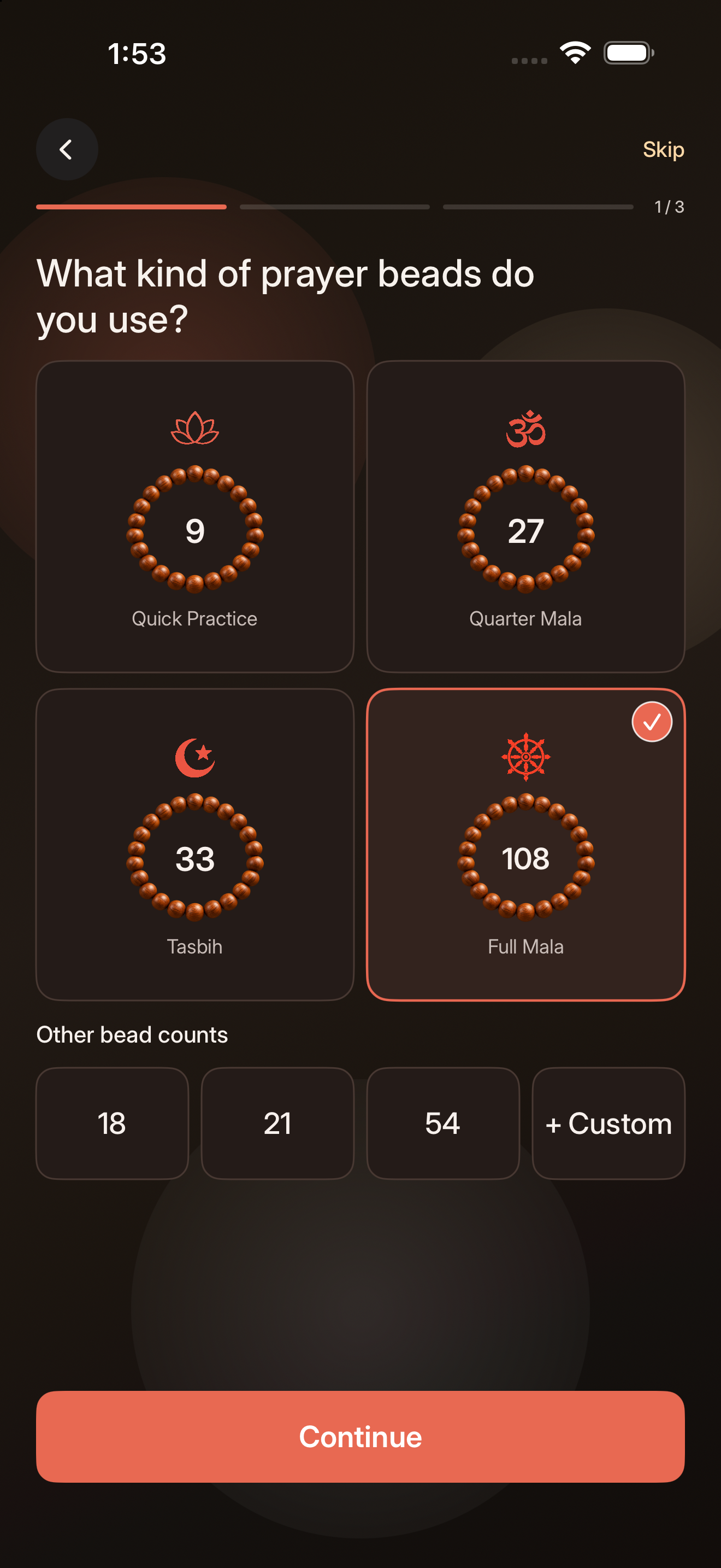 Choose a prayer bead count